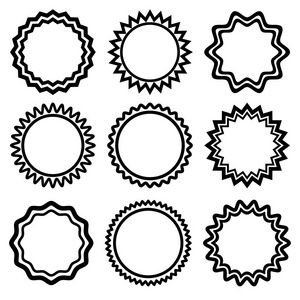 集圆形贴纸, 轮廓设计。矢量插图