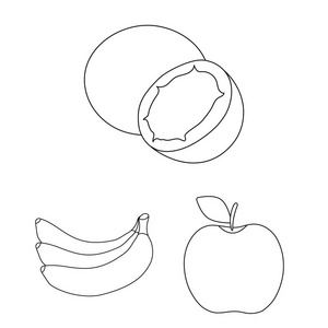 不同的水果轮廓图标集合中的设计。水果和维生素矢量符号股票 web 插图