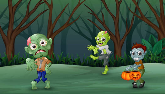 僵尸卡通在森林中漫步的矢量例证照片