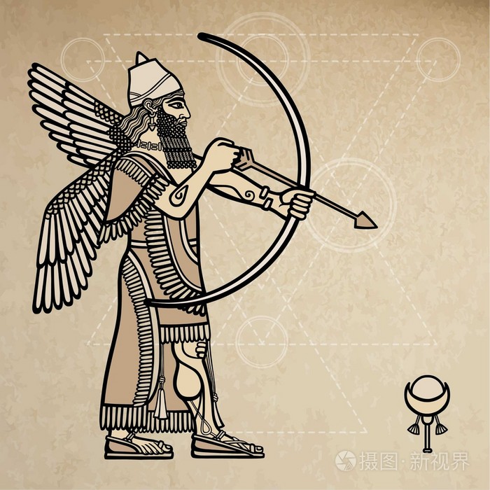亚述人的弓箭手.背景-仿旧纸张