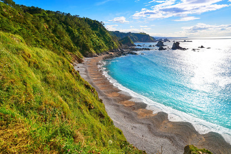 西班牙Cudillero阿斯图里亚斯的沉默海滩