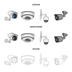 闭路电视和摄像标志的矢量设计。网络中的闭路电视和系统股票符号集