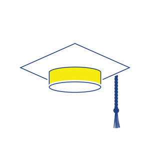 毕业帽图标。细线设计。矢量插图
