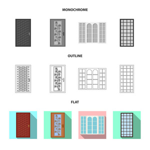 门和前图标的孤立对象。门和木制股票矢量图集
