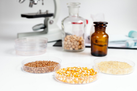 种子农药农药在麦片放在实验室的测试照片