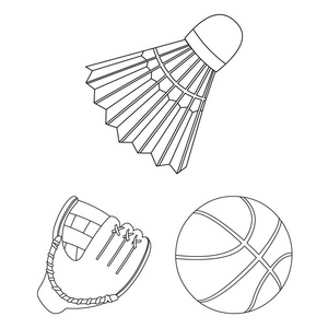 不同类型的运动轮廓图标集合中的设计。运动设备矢量符号股票网站插图
