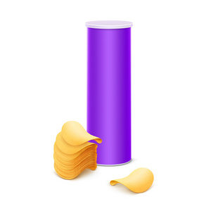 紫色管子为堆栈的薯片包装设计的