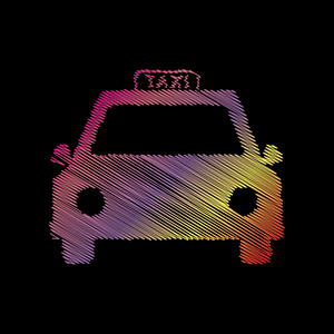 出租车标志图。在黑色背景上的瓦楞粉笔效果