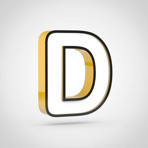 金色字母 d 大写, 带有白色的脸和黑色轮廓.