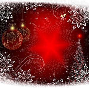 红色球和与云杉的圣诞节红色背景