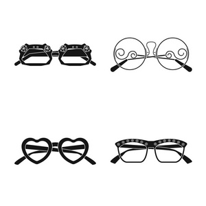 眼镜和太阳镜标志的孤立对象。眼镜的收集和辅助股票向量例证