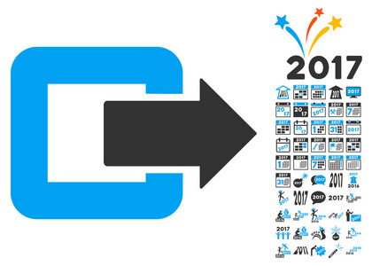 退出门图标与 2017 年奖金象形图