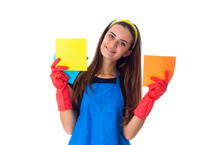 围裙,拿着抹布的女人照片