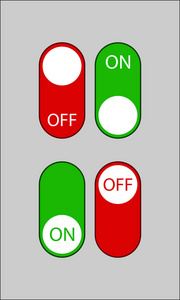 带上下铭文的红色和绿色垂直椭圆形按钮集