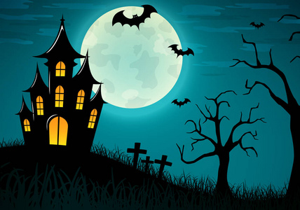 在庆祝万圣节邀请卡闹鬼的万圣节城堡万圣节城堡壁纸在墓地和黑暗城堡