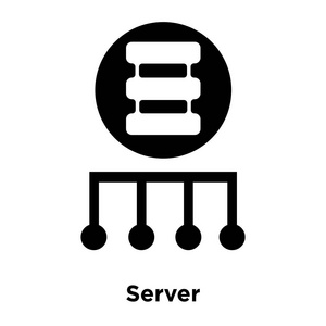 服务器图标矢量隔离在白色背景上, 标志概念的服务器标志在透明背景下, 填充黑色符号