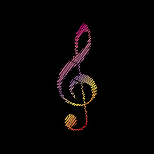 高音谱号.在黑色背景上的瓦楞粉笔效果照片