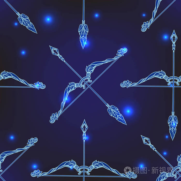 无缝的模式, 背景与民族图案华丽的手拉弓和箭头在