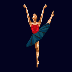 芭蕾舞演员的表面矢量多边形三角形剪纸 logo 简单抽象设计低聚