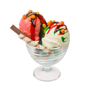 在玻璃中的不同口味的圣代冰淇淋