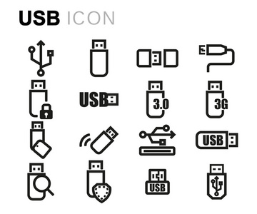 矢量的黑色线条 usb 图标集