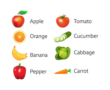 一套图标以水果和蔬菜