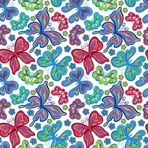 无缝五颜六色的蝴蝶图案。矢量图