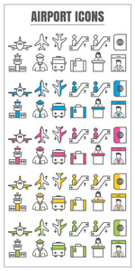 图标机场颜色黑棋蓝色粉色黄色绿色矢量在白色