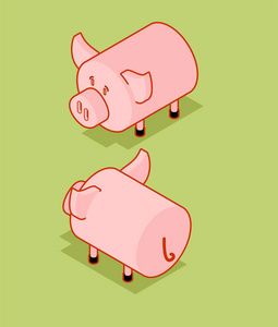 猪等距式。小猪等距农场的动物。矢量插图