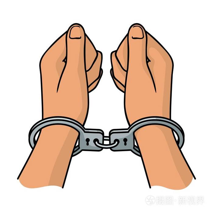 在手铐图标在白色背景上孤立的卡通风格的手.犯罪象征股票矢量图