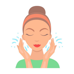 在白色背景上孤立的卡通风格洗图标的脸.皮肤护理符号股票矢量图照片