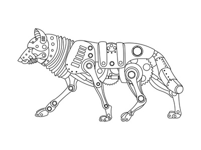 蒸汽朋克风格狼着色书矢量照片