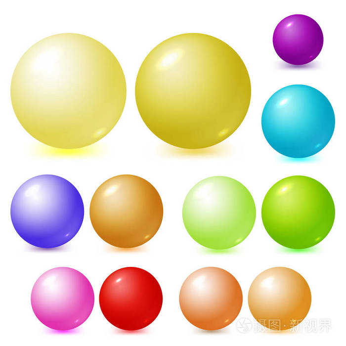 七彩光泽球体上白色孤立的集合.彩色