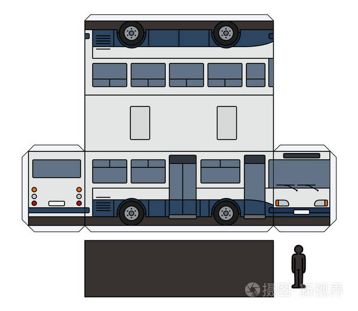 一种蓝色和白色小型客车的简单矢量纸模型
