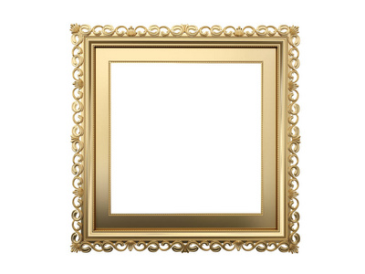 金色的老式框 镜子。复古的设计元素。物理现实的反映。3d 渲染