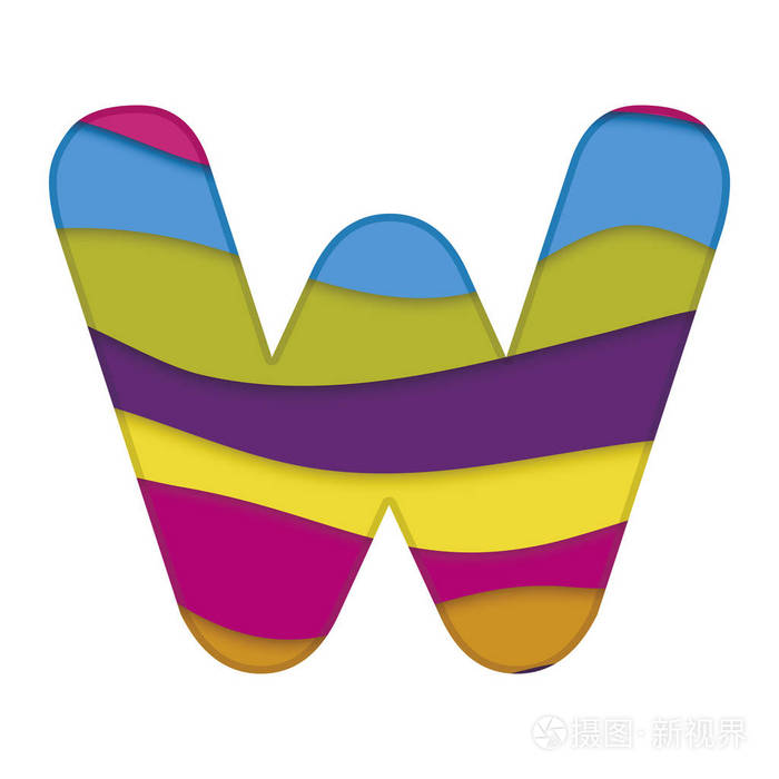 字母w在剪纸风格矢量插图
