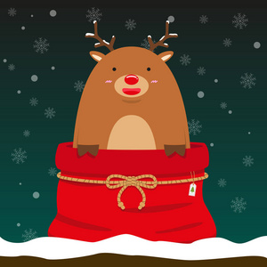 可爱的胖大驯鹿走出圣诞袋