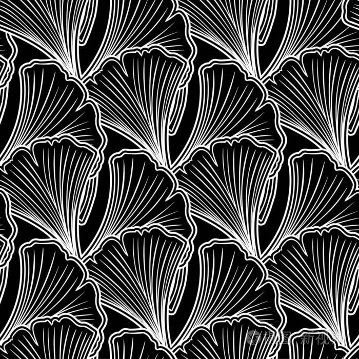 银杏叶手画矢量图.无缝模式.花卉背景