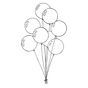 组的气球上的字符串。手绘，孤立在白色背景上。矢量图