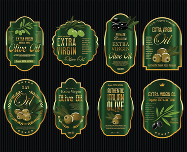 橄榄油复古复古金色和黑色标签集合