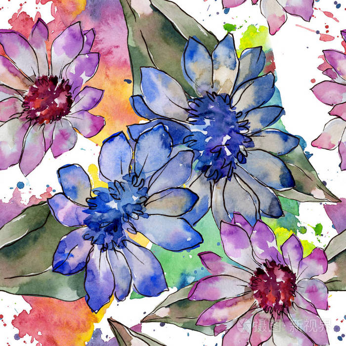 水彩画野花为背景, 纹理, 包装图案, 边框
