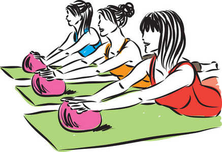 女性健身瑜伽球矢量插画照片