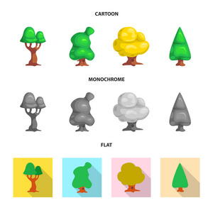 树和自然图标的孤立对象。树和皇冠股票矢量图集
