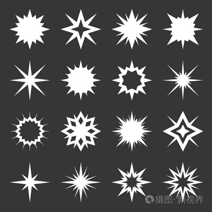 星形闪光图标设置在黑暗背景.向量