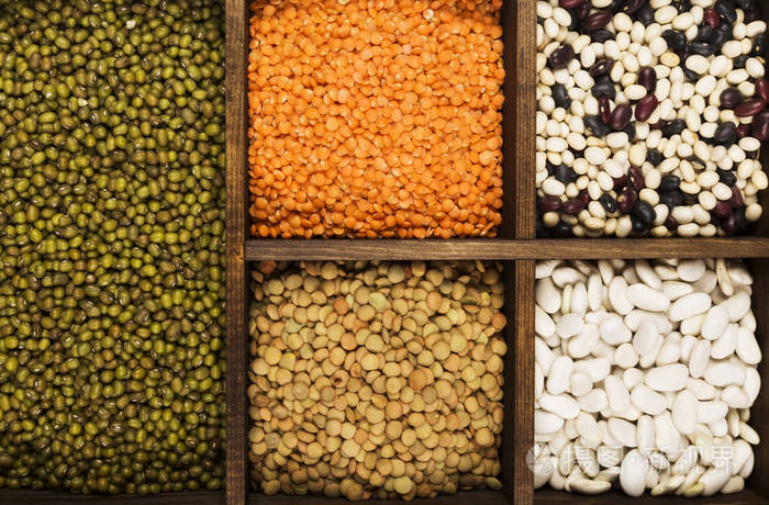 豆类(红扁豆, 绿扁豆, 鹰嘴豆, 豌豆, 红豆, 白豆, 混合豆, 绿豆) 的