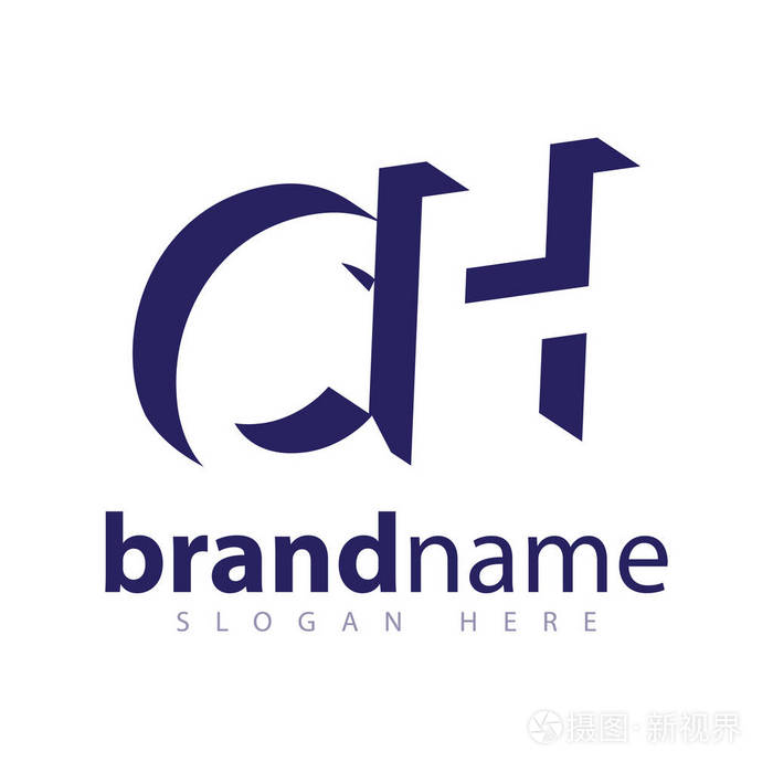 带负空间徽标图标矢量模板的 ch 初始字母