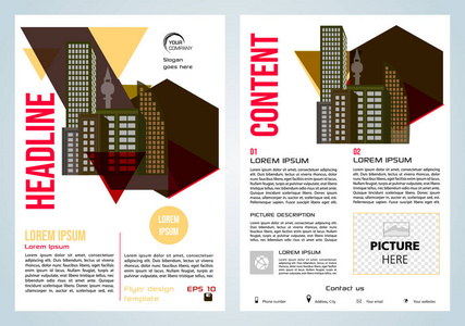矢量传单, 企业业务, 年报, 宣传册设计和封面展示与矢量城市的红色颜色
