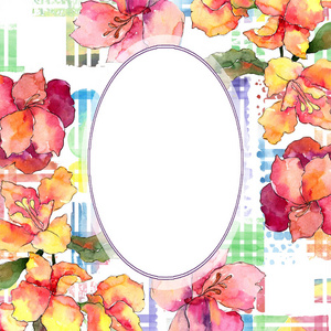 水彩五颜六色的 alstroemeria 花。花卉植物花。框边框装饰广场。背景质地包装图案框架或边框的水彩画野花