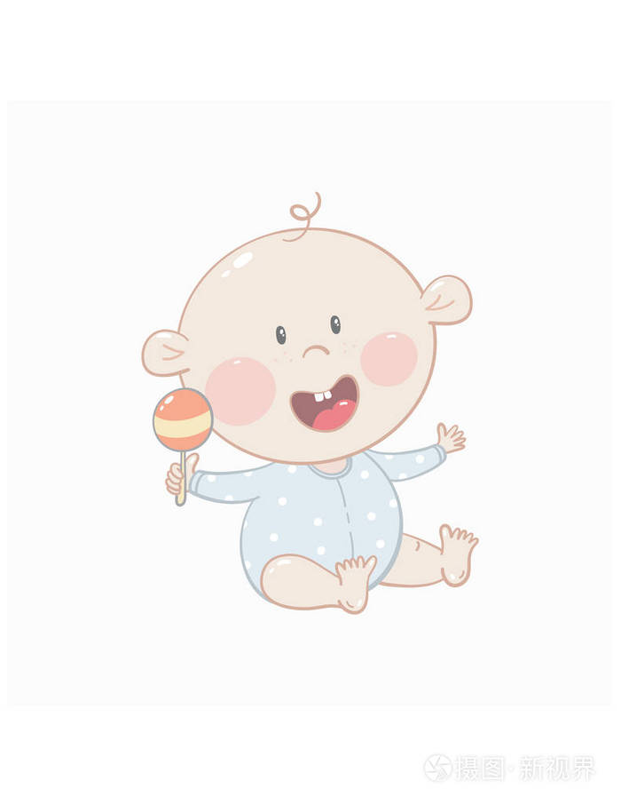 可爱的婴儿与豆子袋在白色背景