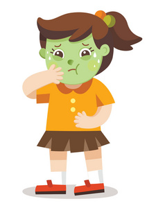 一个女孩呕吐.她一直在生病.一个女孩因为生病而感到不舒服照片